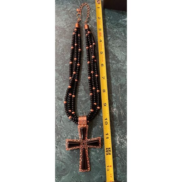 Jay King Black Onyx & Copper Cross Statement Necklace New in Box - Picture 5 of 9